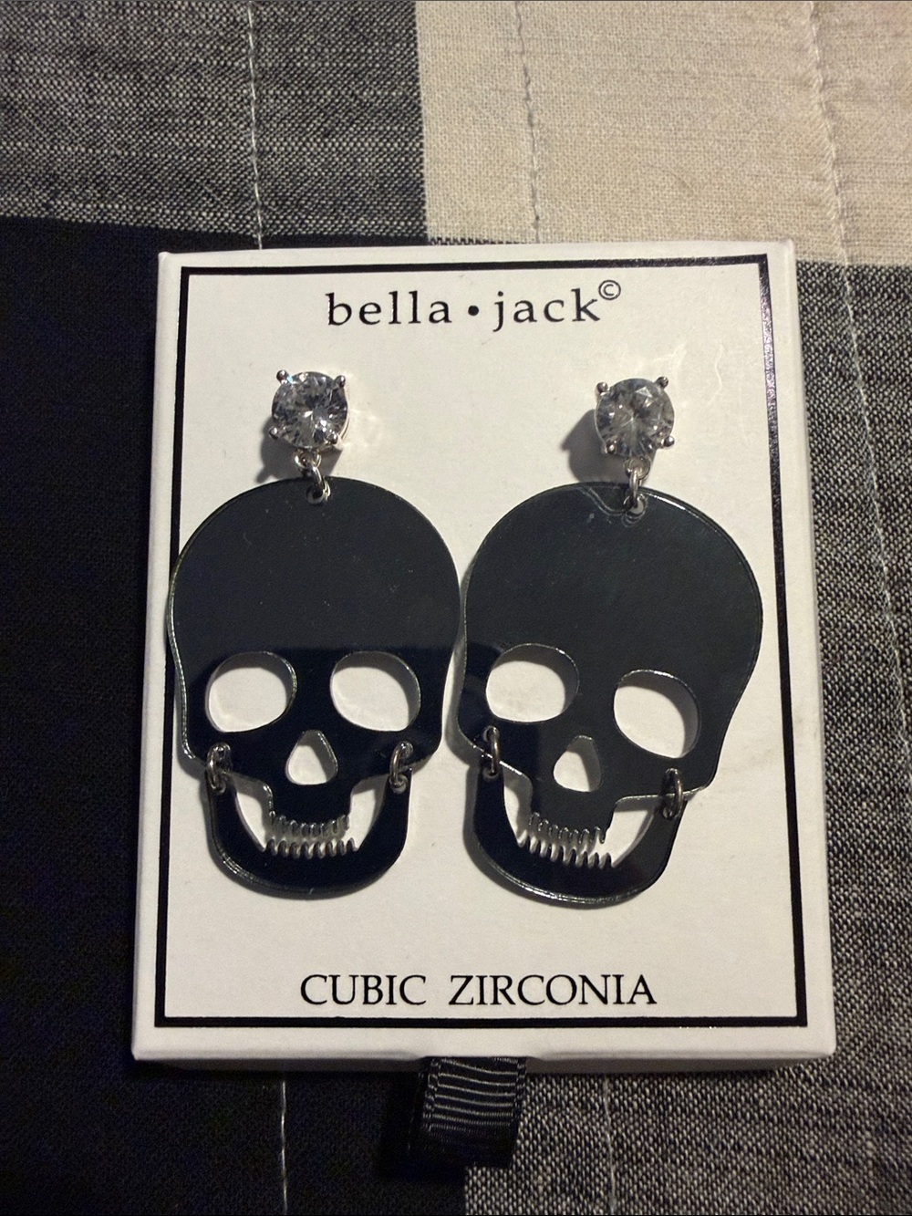 bella•jack Black Skull Drop Earrings with Cubic Zirconia